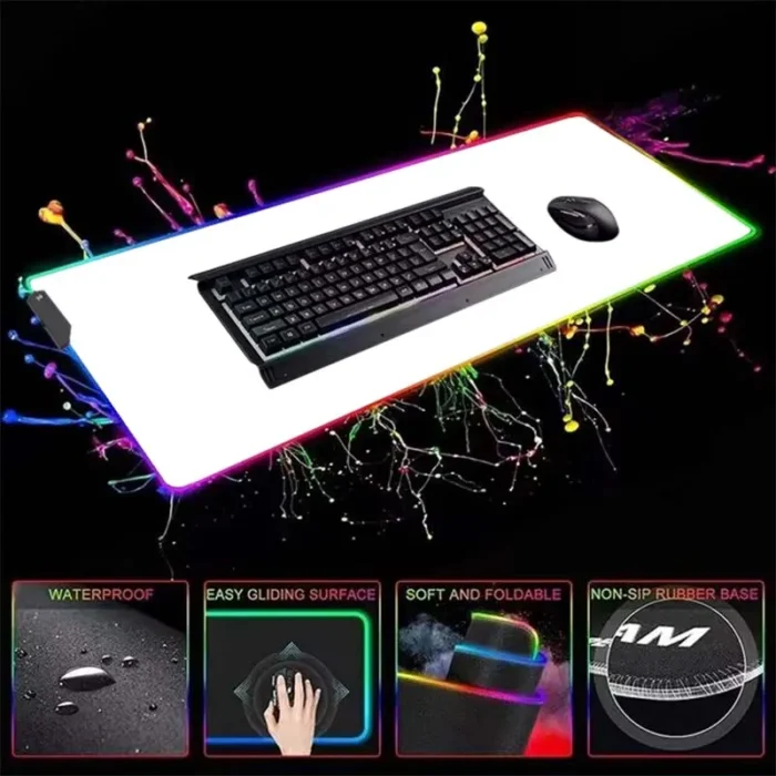 White And Black LED Mousepad RGB Gaming Mouse Pad Game Accessorie Backlit Desk Mat Computer Keyboard Mice Mat XXL Large Mausepad - Image 2