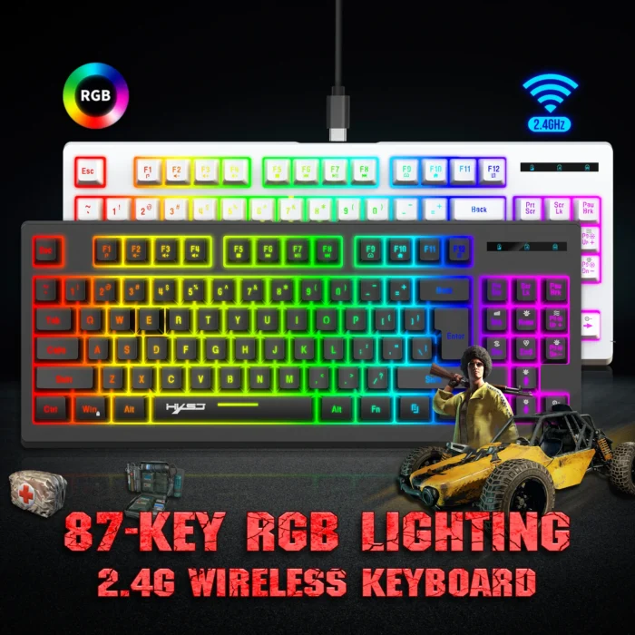 Rechargeable Wireless 87 Keys Keyboard Mouse Combos Kit 2.4G USB RGB Backlight Keyboard and Gaming Mice Set for Home Office - Image 5