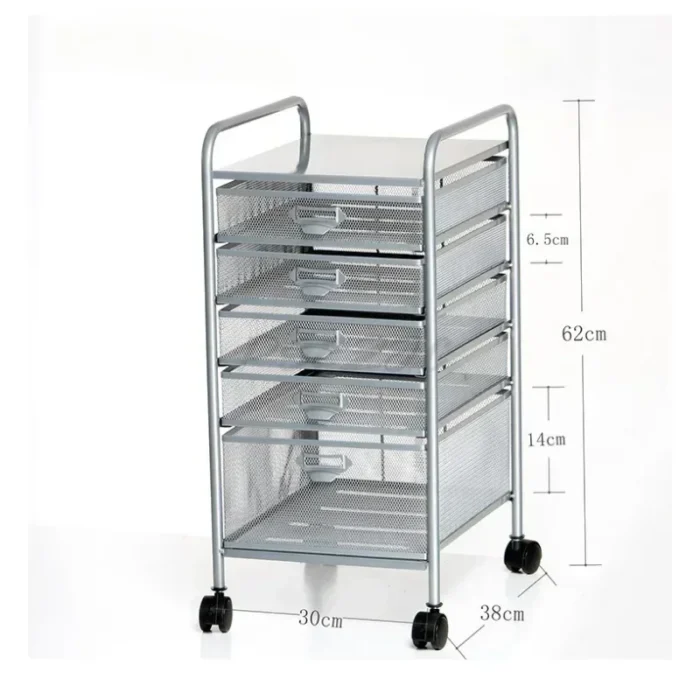B-M A4-5/6 Layer Wrought Iron Mobile Filing Cabinet Trolley Under Table Storage Rack Metal Mesh Filing Rack - Image 3