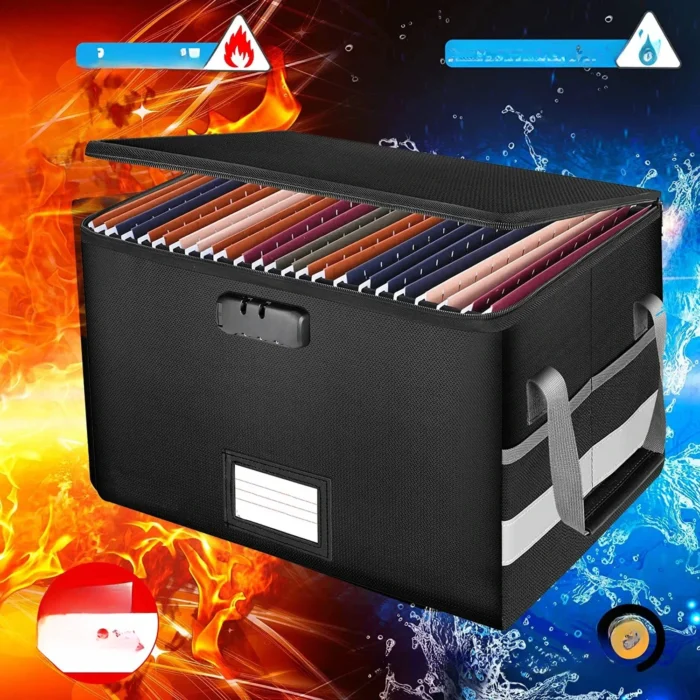 B-M Fireproof Storage File Box Portable Folding Large Capacity Thickened with Lock Travel Identification Important File Box