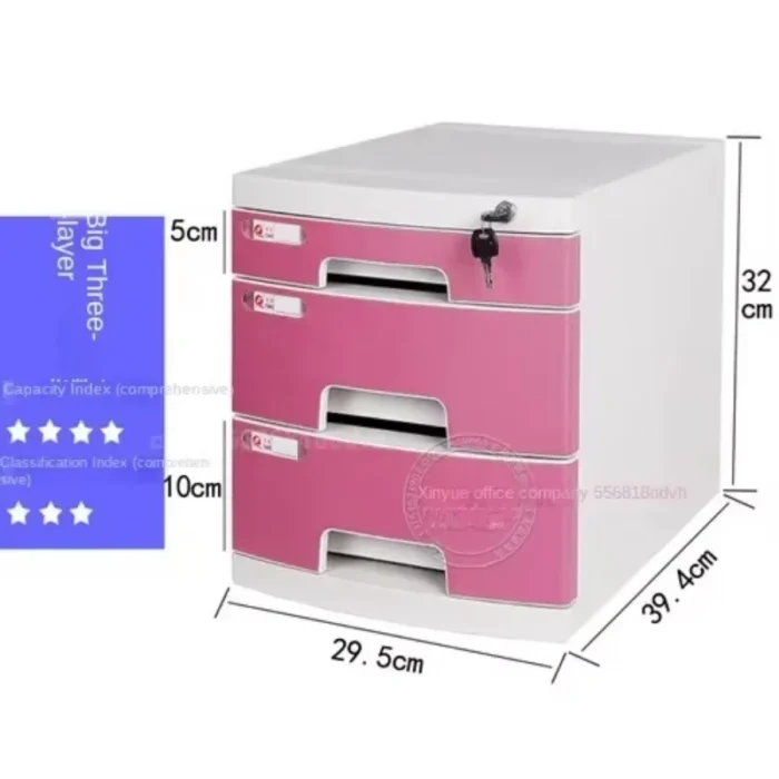 Desktop File Cabinet: A4 File Drawers with Lock, Office Receipt Storage Box, Plastic File Organizer for Desk, Document Storage - Image 4