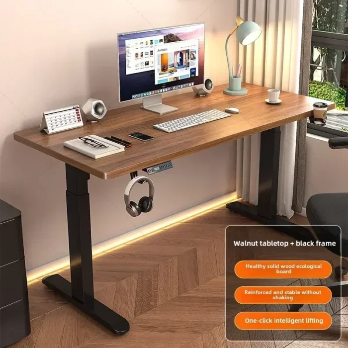 Solid Wood Electric Lifting Table Smart Computer Game E-sports Large White Student Study Table Lifting Table Desks Office - Image 3