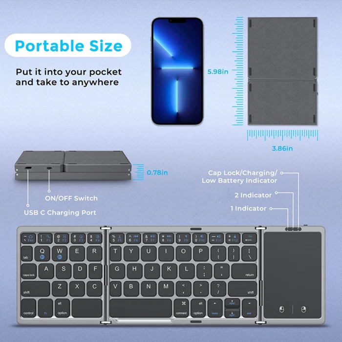 Seenda Foldable Wireless Bluetooth Keyboard Rechargeable Folding Portable Keyboards for PC Mac Smartphone Windows iOS Android - Image 6