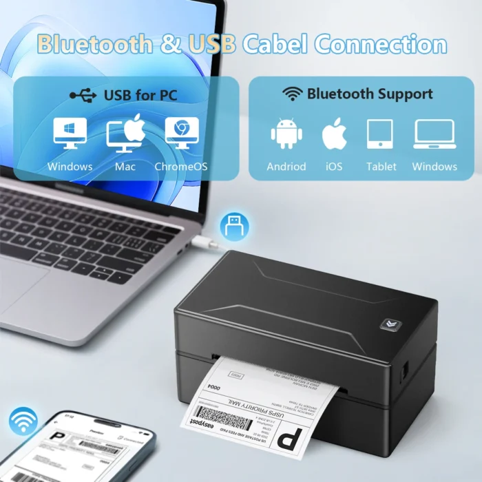 Bluetooth HD Printer D100 Black Protable Thermal Small Shipping Label Printer Compatible with iPhone Android Mac Window - Image 3