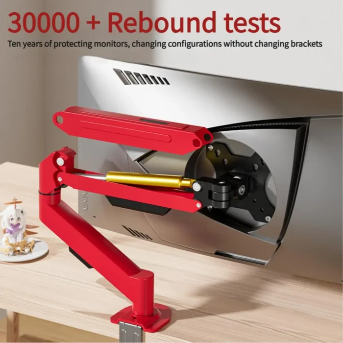 Universal Single Monitor Mount Stand for 14″-34″A1 Red,10KG Load(19.8 lbs),Adjustable Aluminum Ergonomic Arm with Gas Spring - Image 6